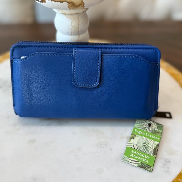 NWT Badgley Mischka Blue Wallet w/ Phone Holder + Black "BM" Letter - Picture 2 of 4